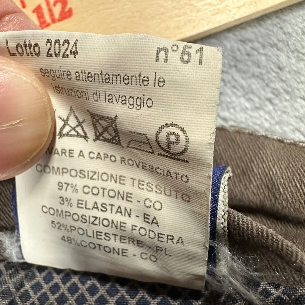 Eredi Pisano Roma Mens Brown Corduroy Slim Fit Pants Taglia 54 Made in Italy
